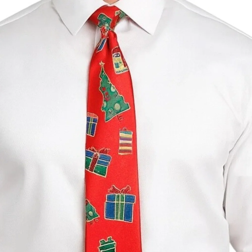 Holiday Christmas Necktie Red Presents‎ Tree Novelty Men's Neck Tie Gifts New